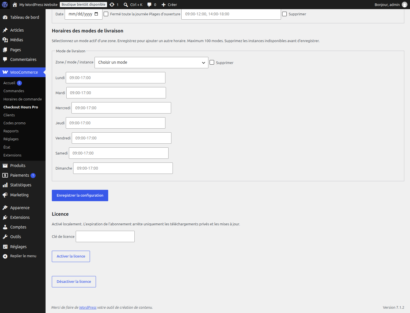 Interface de licence native sur une boutique de test à activation synthétique