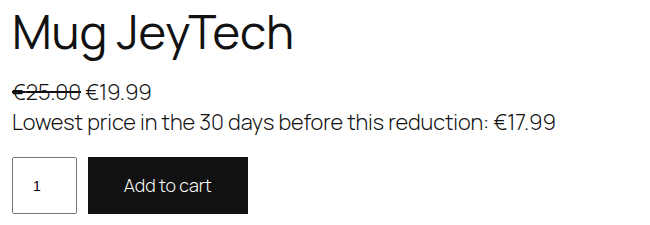 Lowest pre-sale price notice under a product