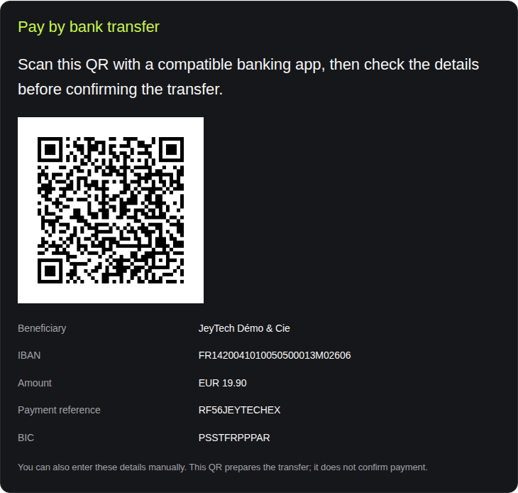 Order confirmation with its saved RF reference