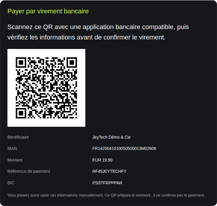 Confirmation de commande avec référence RF enregistrée