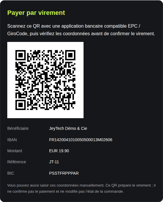 Instructions de virement dans un e-mail client WooCommerce capturé sans envoi