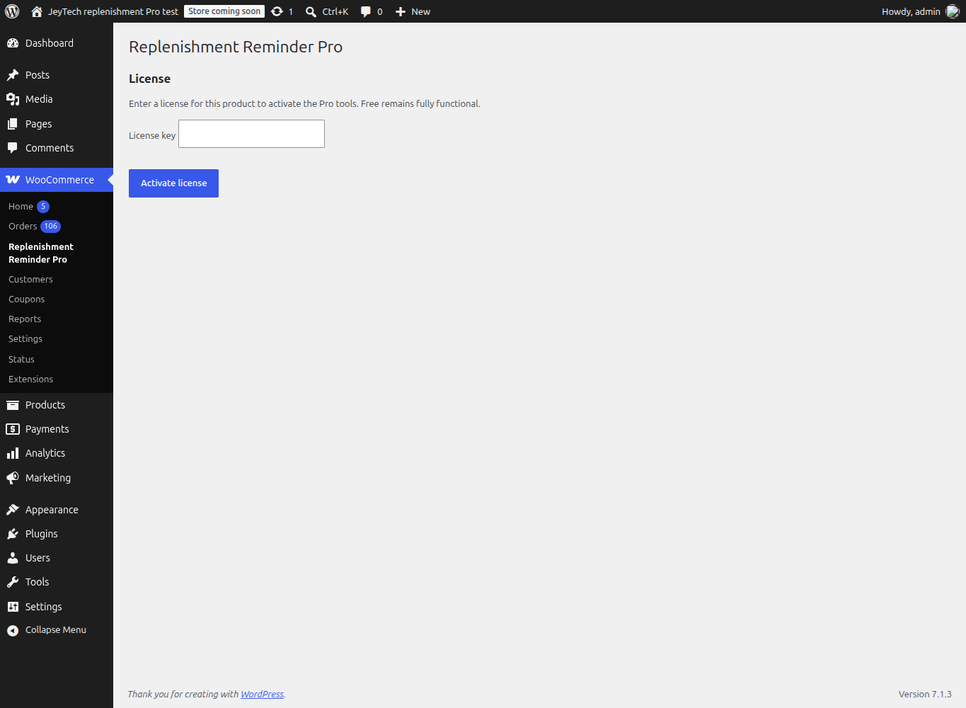 Replenishment Reminder Pro settings and reporting (license)