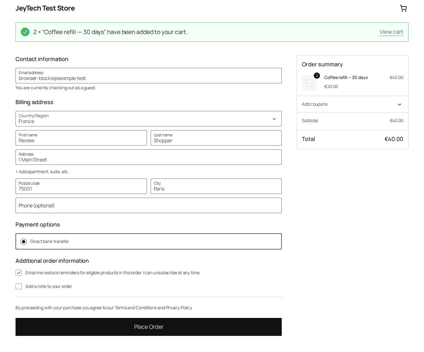 Optional consent in Checkout Blocks