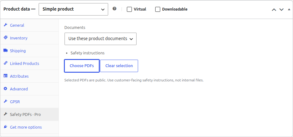 Product PDF selection in English