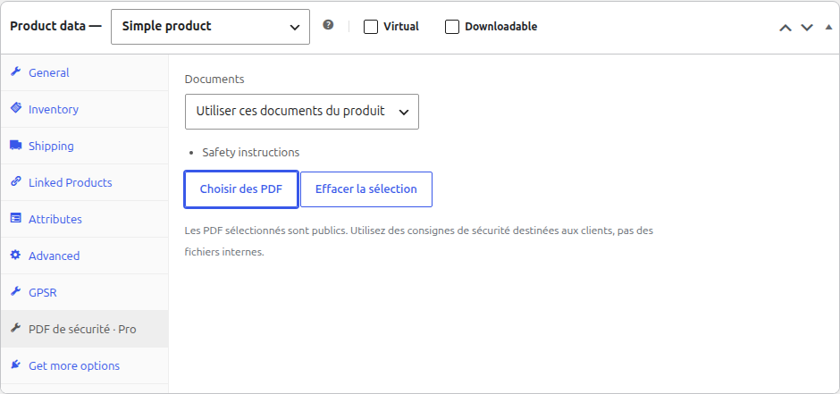 Sélection des PDF du produit en français