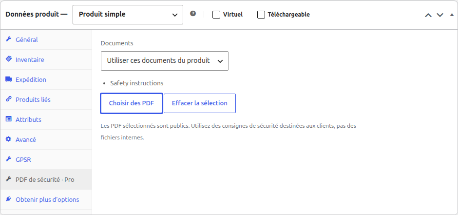 Choix des documents et du mode d’héritage sur un produit en français