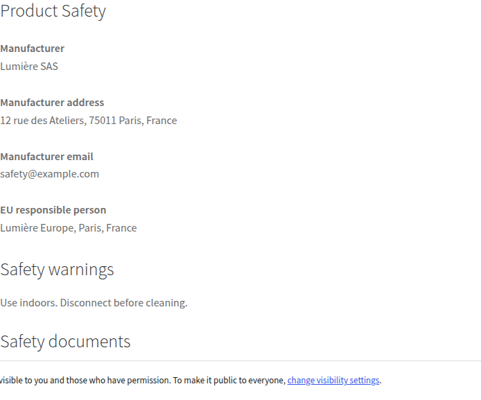 Manufacturer data and PDF links on the storefront