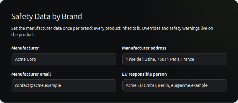 Manufacturer fields on the WooCommerce brand, using the JeyTech dark and lime interface