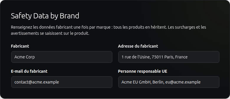Champs fabricant de la marque dans l’interface sombre et verte JeyTech