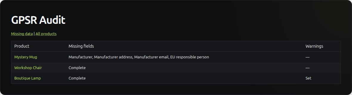 Audit of product manufacturer data in the JeyTech interface