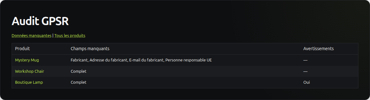 Audit des données fabricant des produits dans l’interface JeyTech