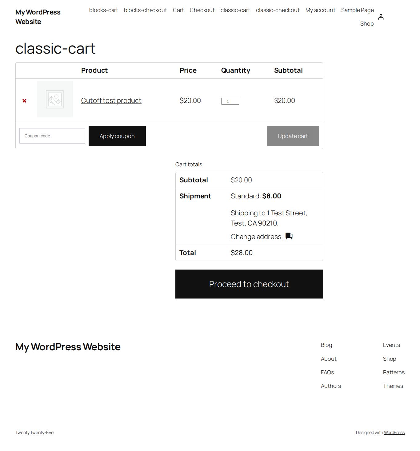 Panier classique en anglais après la limite, avec une autre option disponible