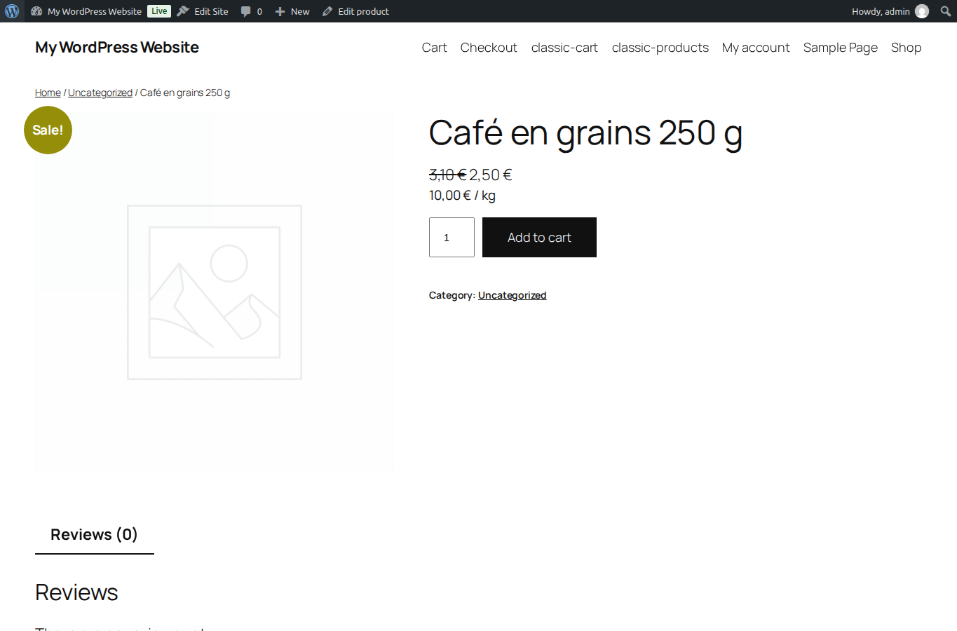 Sale product with its calculated price per kg