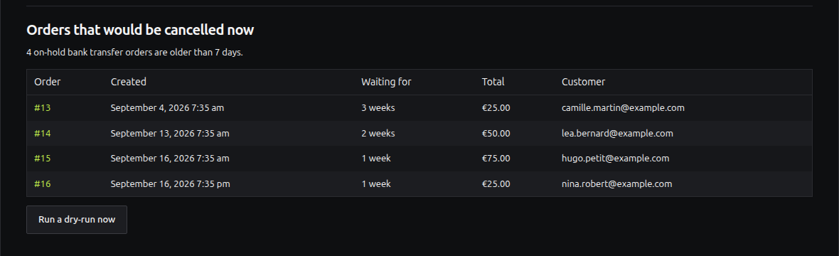 Preview of orders that would be cancelled